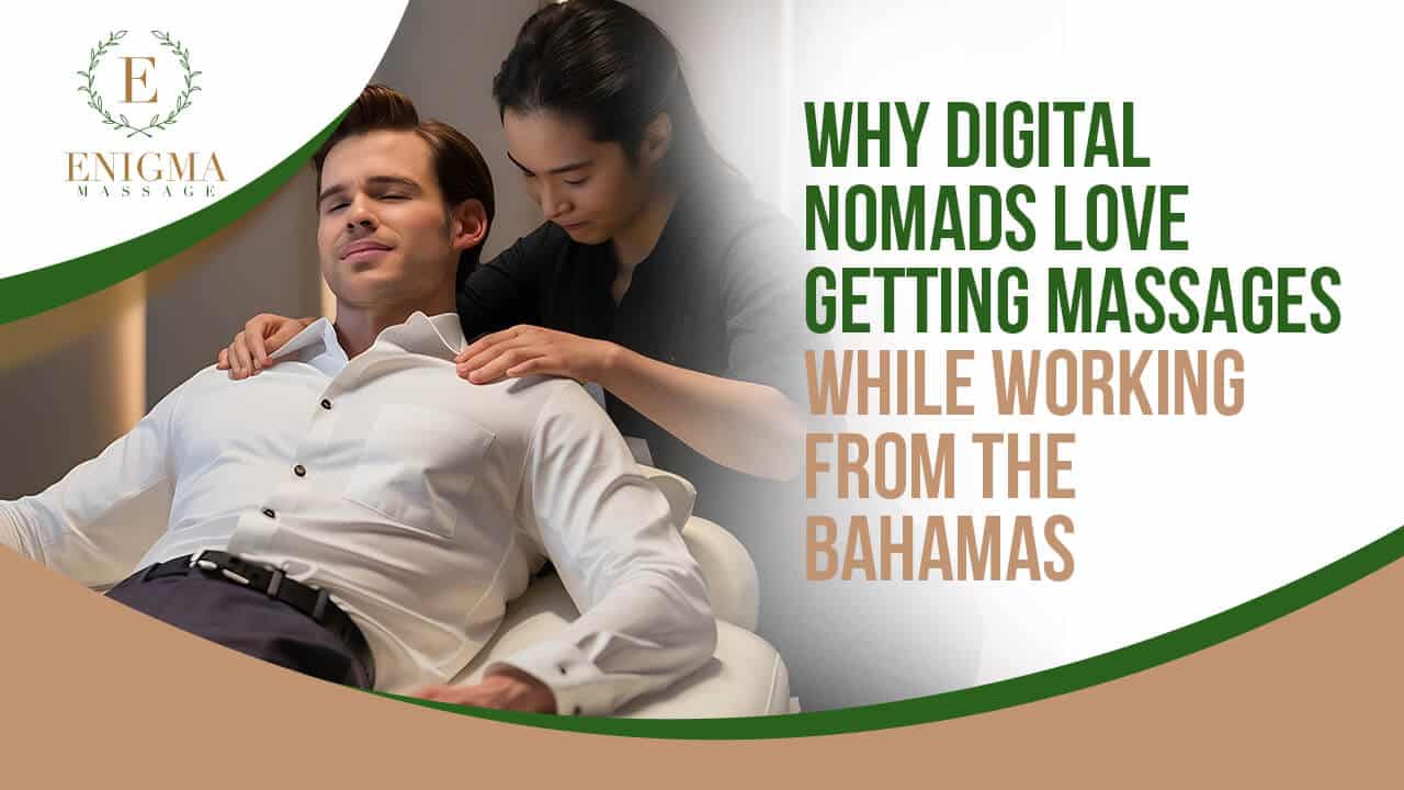 Digital nomad enjoying a relaxing massage while working remotely in the Bahamas.