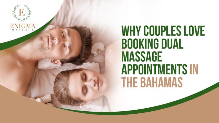 Couple enjoying a relaxing dual massage together at a spa in the Bahamas.