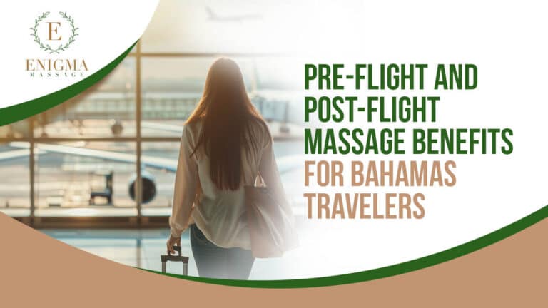 Traveler receiving a relaxing massage designed to reduce stress and muscle tension before or after a flight to the Bahamas.