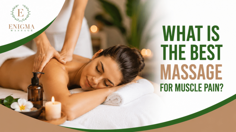Therapist performing a relaxing deep tissue massage for muscle pain relief at Enigma Massage.
